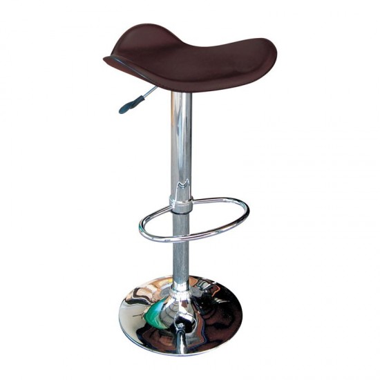 SADDLE Σκαμπό BAR, Βάση Χρώμιο, Pvc Σκούρο Καφέ Ρύθμιση Ύψους, Περιστρεφόμενο