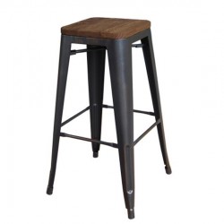 RELIX Wood Σκαμπό BAR, Μέταλλο Βαφή Antique Black, Απόχρωση Ξύλου Dark Oak, Στοιβαζόμενο