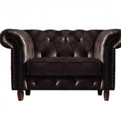 CHESTERFIELD Πολυθρόνα Σαλονιού - Καθιστικού, Ύφασμα Leather Air, Χρώμα Σκούρο Καφέ