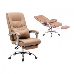 BF9650 Relax Πολυθρόνα Γραφείου Διευθυντή, με Υποπόδιο, Βάση Χρώμιο, PU Μπεζ