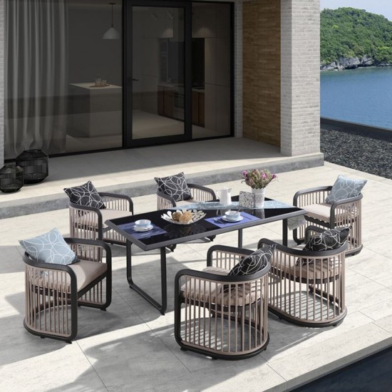 CITY Dining Set Τραπεζαρία Κήπου Βεράντας: Τραπέζι + 6 Πολυθρόνες Alu Ανθρακί - Μπεζ CITY Dining Set Τραπεζαρία Κήπου Βεράντας: Τραπέζι + 6 Πολυθρόνες Alu Ανθρακί - Μπεζ