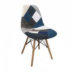 ART Wood Καρέκλα Ξύλο - PP Ύφασμα Patchwork Blue