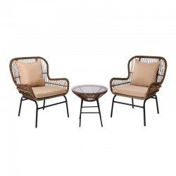 SALSA MAX Set Κήπου - Βεράντας Μέταλλο Βαφή Μαύρο, Wicker Φυσικό: Τραπεζάκι+2 Πολυθρόνες