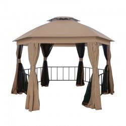 GAZEBO 6γωνο με Σίτα & Κάγκελο Μέταλλο Βαφή Ανθρακί, Ύφασμα Μπεζ - Μαύρο