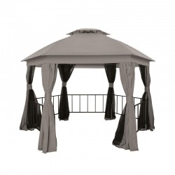 GAZEBO 6γωνο με Σίτα & Κάγκελο Μέταλλο Βαφή Ανθρακί, Ύφασμα Γκρι - Μαύρο