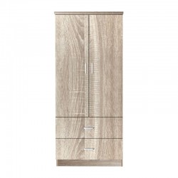 CLOSET Ντουλάπα Δίφυλλη, Ράφι, Θέσεις για Κρεμάστρες, 2 Συρτάρια, Απόχρωση Sonoma