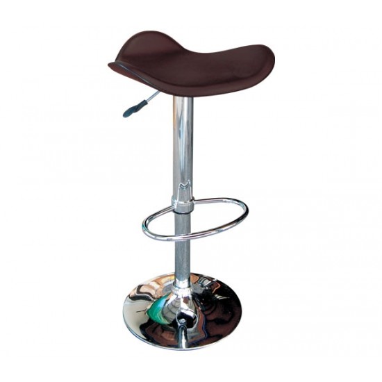 SADDLE Σκαμπό BAR, Βάση Χρώμιο, Pvc Σκούρο Καφέ Ρύθμιση Ύψους, Περιστρεφόμενο
