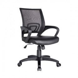 BF2101 Πολυθρόνα Γραφείου με Ανάκλιση, Μαύρο Mesh - PU Μαύρο