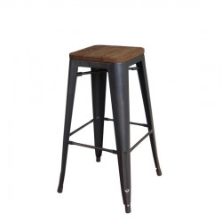 RELIX Wood Σκαμπό BAR, Μέταλλο Βαφή Antique Black, Απόχρωση Ξύλου Dark Oak, Στοιβαζόμενο