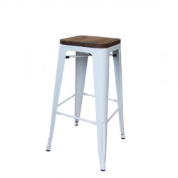 RELIX Wood Σκαμπό BAR, Μέταλλο Βαφή Άσπρο, Απόχρωση Ξύλου Dark Oak, Στοιβαζόμενο