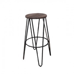 ARCO Wood Σκαμπό BAR, Μέταλλο Βαφή Antique Black, Ξύλο Απόχρωση Dark Oak