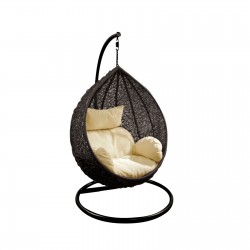 ISABEL Κρεμαστή Πολυθρόνα, Wicker Dark Grey, Μέταλλο Βαφή Σκούρο Γκρι, Μαξιλάρι Εκρού