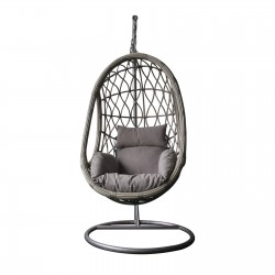 MACAN Κρεμαστή Πολυθρόνα, Wicker Grey, Μέταλλο Βαφή Γκρι, Μαξιλάρι Cappuccino