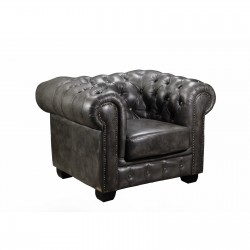 CHESTERFIELD 689 Πολυθρόνα Σαλονιού - Καθιστικού, Δέρμα, Απόχρωση Antique Grey