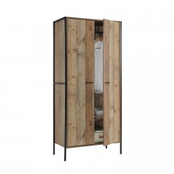 PALLET-W Ντουλάπα Δίφυλλη, 2 Ράφια, Κρεμάστρα, Μέταλλο Βαφή Μαύρο, Απόχρωση Antique Oak