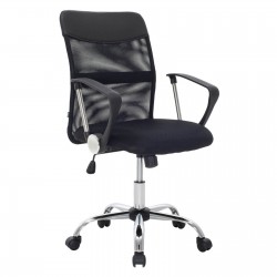 BF2401 Πολυθρόνα Γραφείου Medium, Βάση Χρώμιο, Ύφασμα & Mesh Απόχρωση Μαύρο
